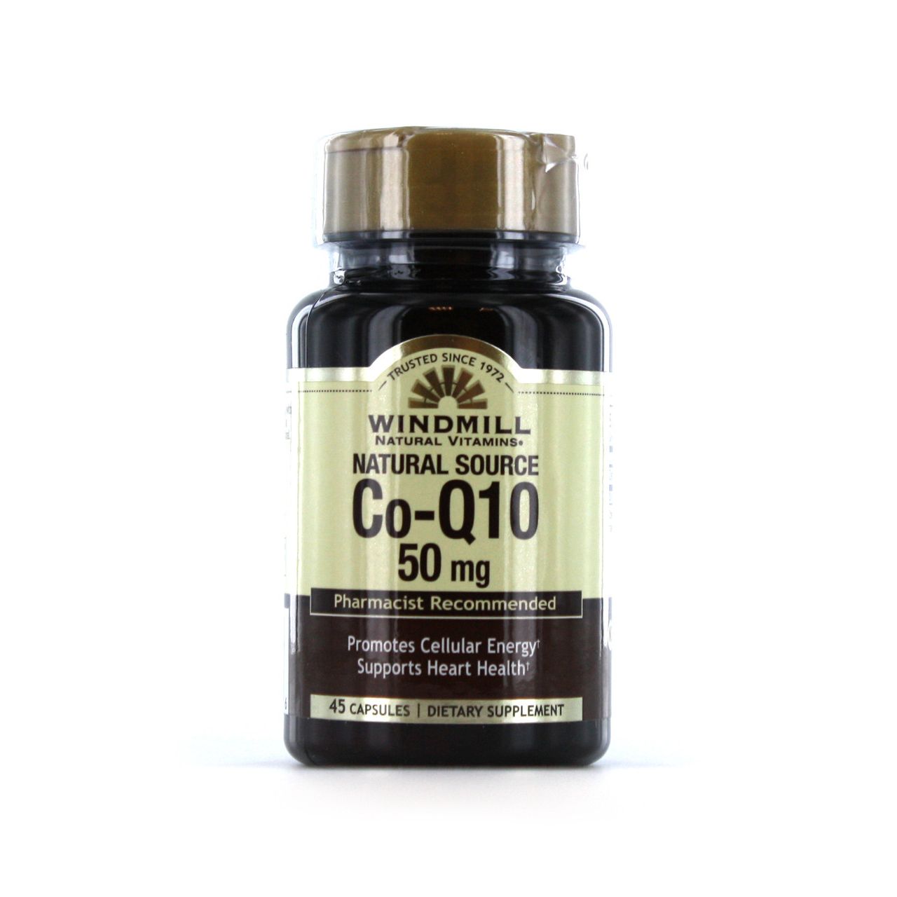 Coenzyme Q10 CP 50mg supplement bottle from Pasteur Pharmacy, showing the label with 45 capsules inside.