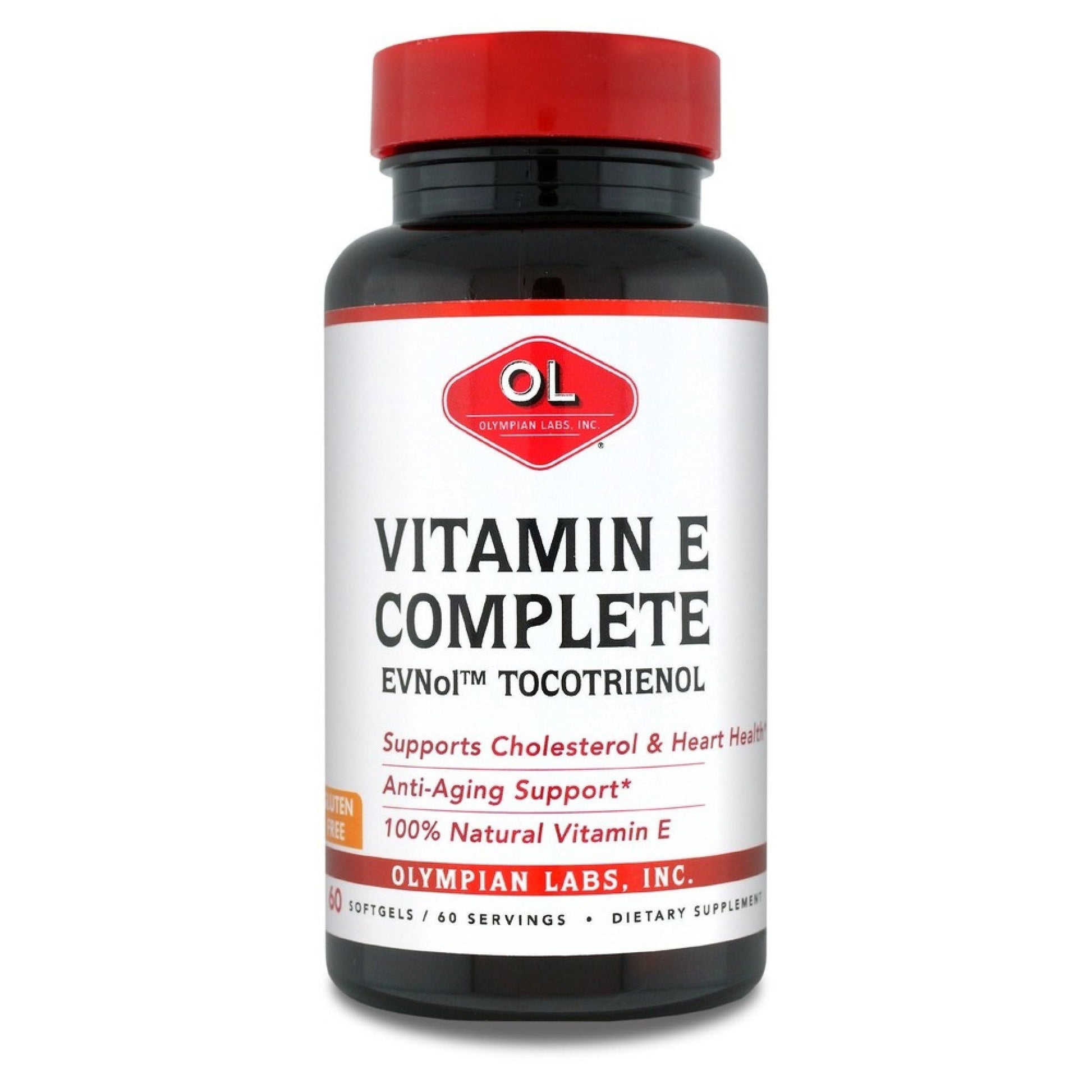 Complete Vitamin E GC60 supplement bottle from Pasteur Pharmacy, showing the label and capsules inside.