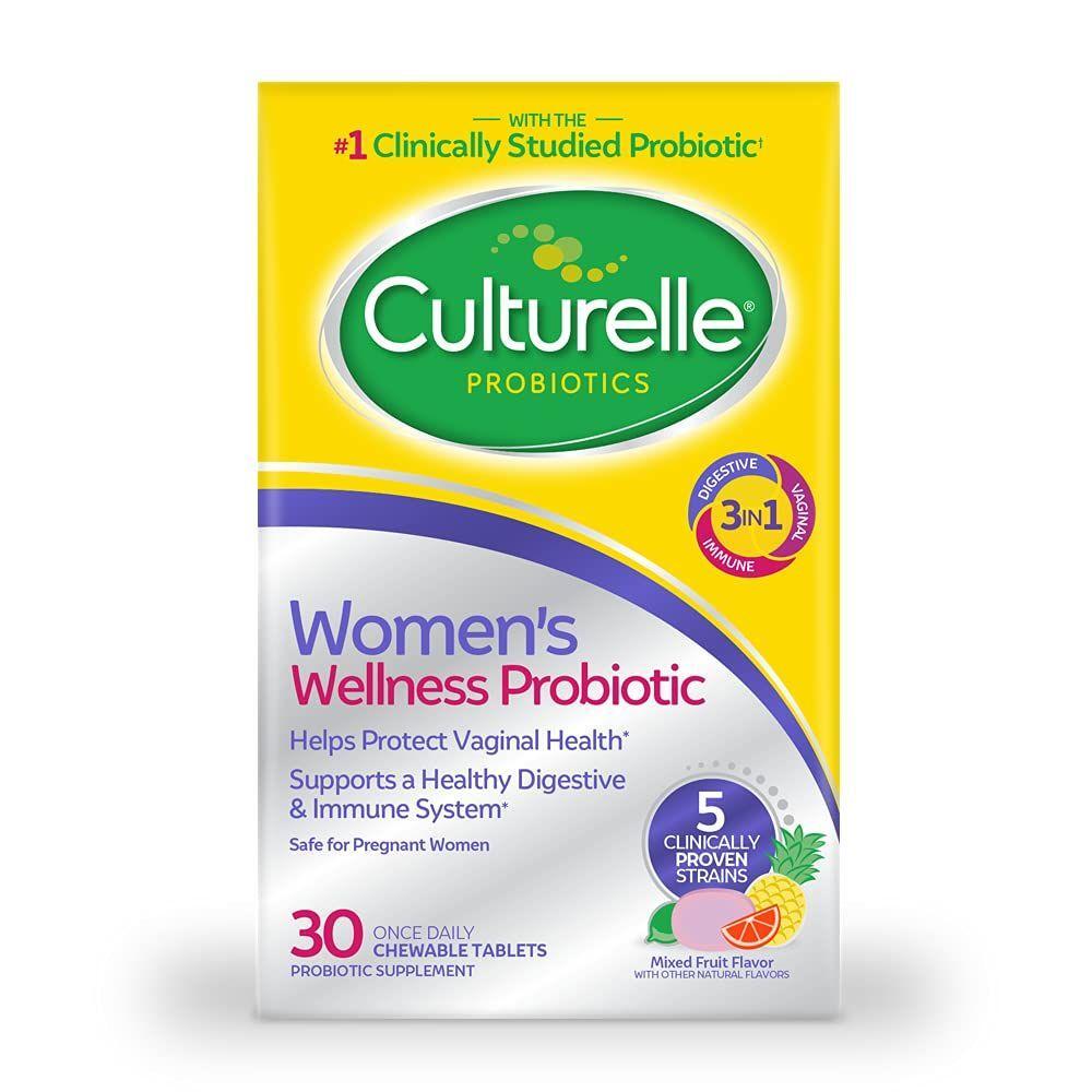 Culturelle Women's Wellness Probiotic chewable tablets in mixed fruit flavor, supplement for digestive health, 30 chewables.