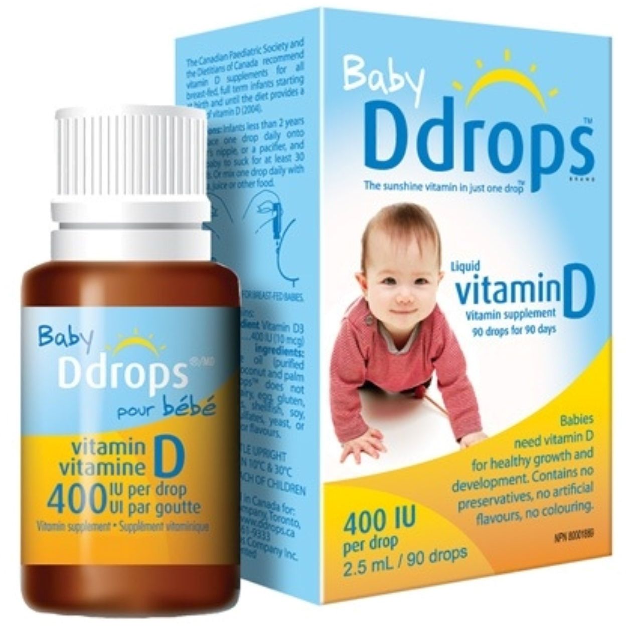 Pasteur Pharmacy Ddrops Baby Vitamin D 400 IU organic liquid drops in a small 0.08 fl oz bottle, suitable for infants.