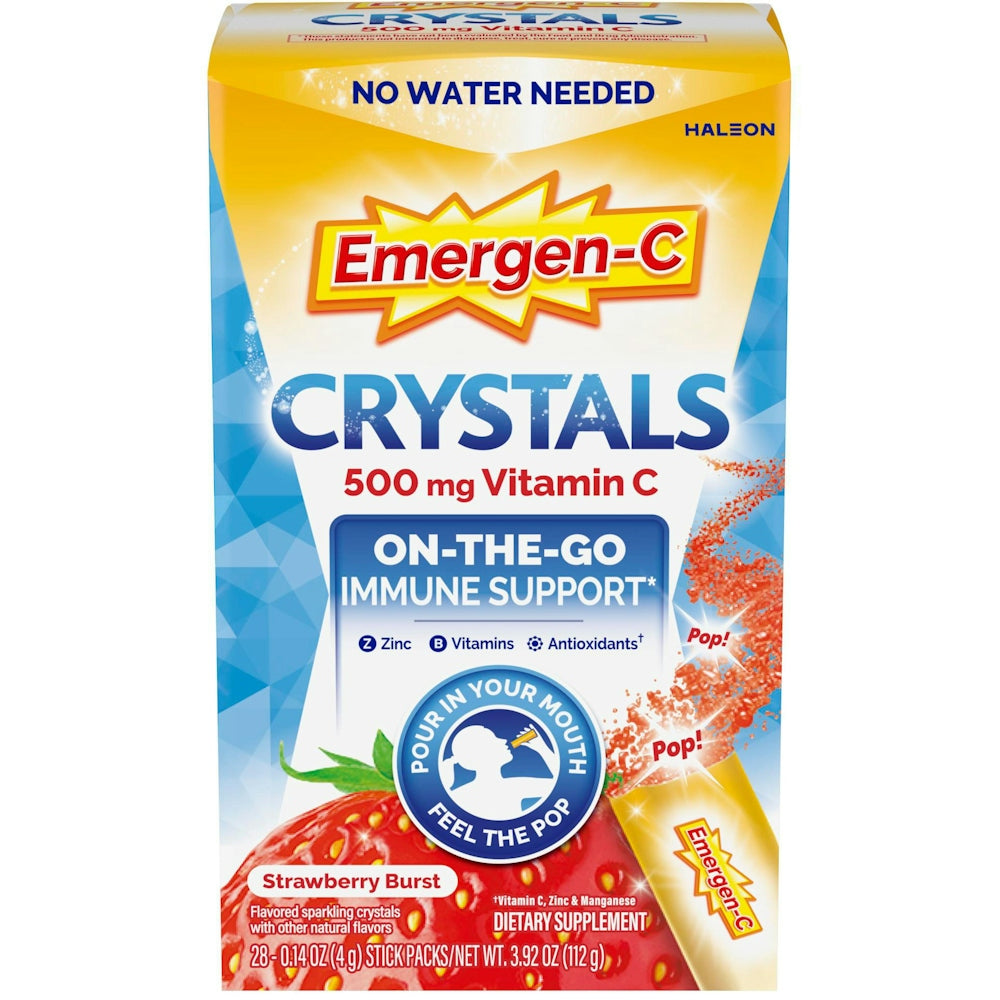 Emergen-C Immune Support Vitamin C crystals in strawberry flavor, 28 packets, dietary supplement from Pasteur Pharmacy.