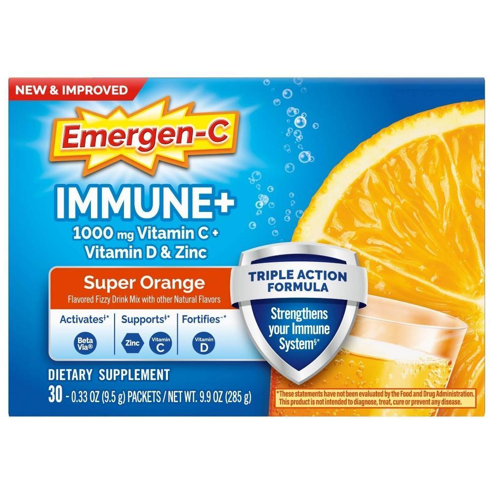 Emergen-C Vitamin C Fizzy Drink Mix in Super Orange flavor, 1000mg, 30 count, dietary supplement by Pasteur Pharmacy
