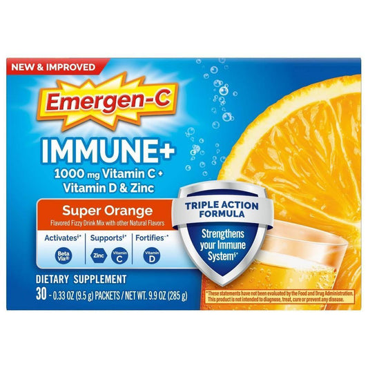 Emergen-C Vitamin C Fizzy Drink Mix in Super Orange flavor, 1000mg, 30 count, dietary supplement by Pasteur Pharmacy