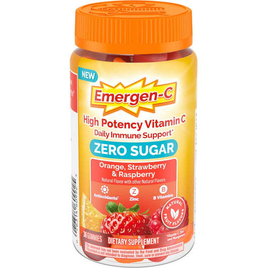 Emergen-C Zero Sugar Immune Support Adult Gummies by Pasteur Pharmacy, vitamin supplement in a colorful bottle.