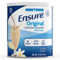 Ensure Original Nutrition Shake Powder in vanilla flavor, 14.1 oz, in a container with a label showing vanilla flavor and nutrition info.