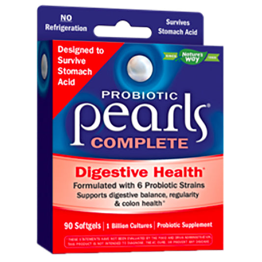 Enzymatic Therapy Nature's Way Probiotic Pearls Complete softgels for digestive health, featuring 30 softgel capsules.