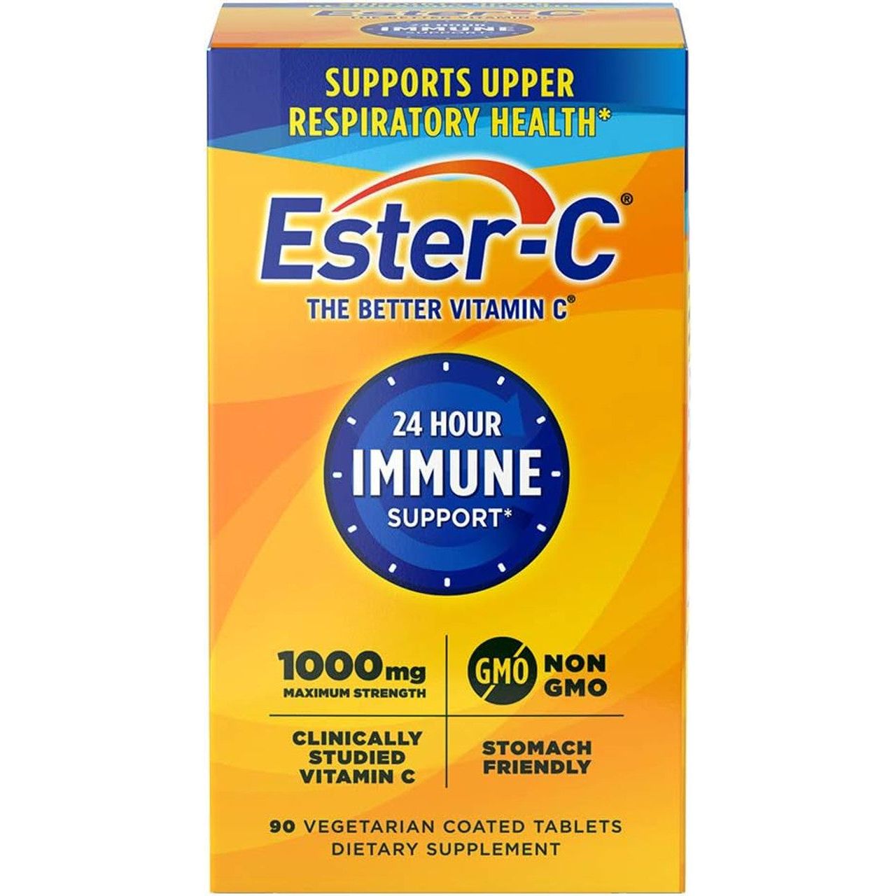 Ester C Vitamin 24-hour coated tablets by Pasteur Pharmacy, 1,000 mg, bottles of 90 vitamin supplement tablets.