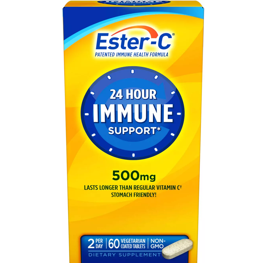 Ester-C vitamin C supplement tablets in a bottle, 60 count, from Pasteur Pharmacy, part of vitamins and supplements.