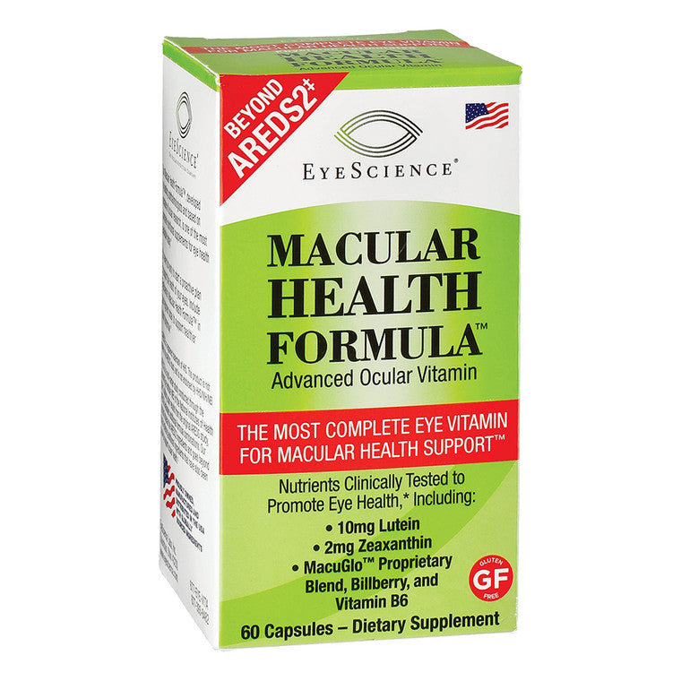 EyeScience Mac Health CP 60 capsules from Pasteur Pharmacy, vitamin supplement for eye health, shown in bottle with capsules