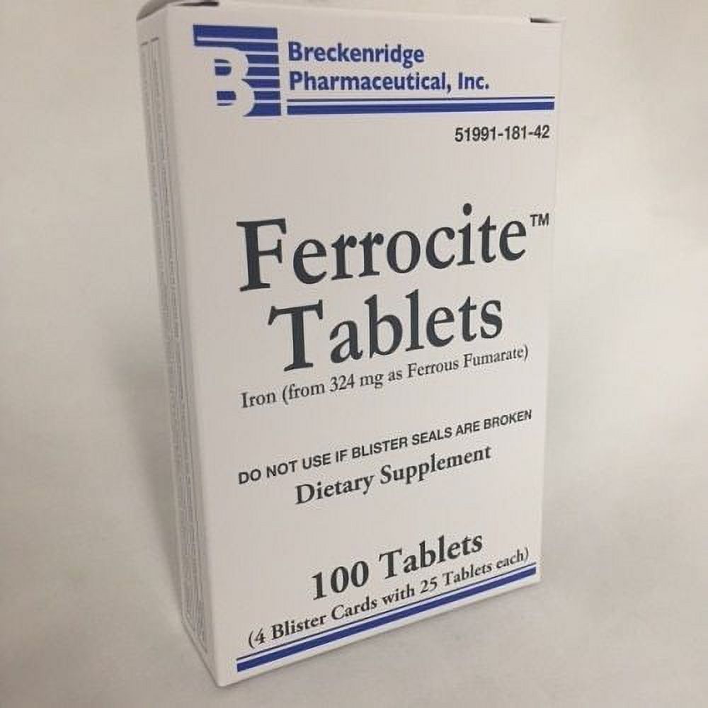 Ferrocite TB 324Mg vitamin supplement bottle from Pasteur Pharmacy, containing 100 tablets for iron deficiency support.