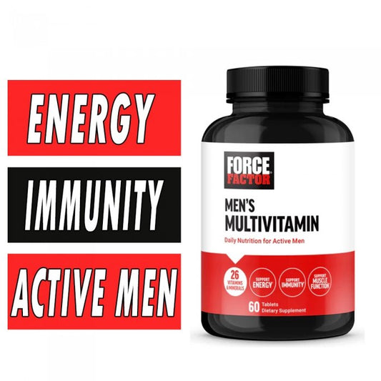 Force Factor men's multivitamin bottle with 60 tablets, dietary supplement from Pasteur Pharmacy, designed for daily health support.