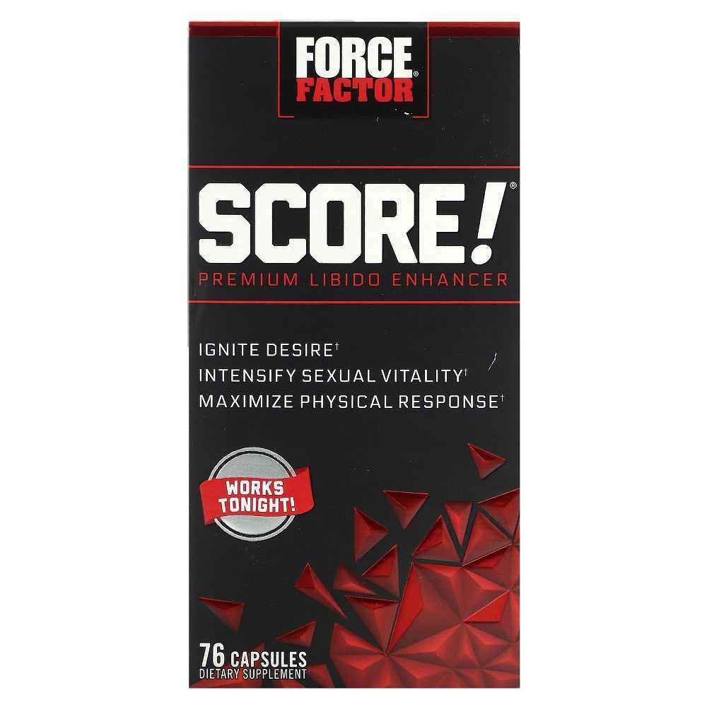 Force Factor Score! libido enhancer supplement in a bottle of 76 capsules, natural vitamins and supplements for boosting vitality.
