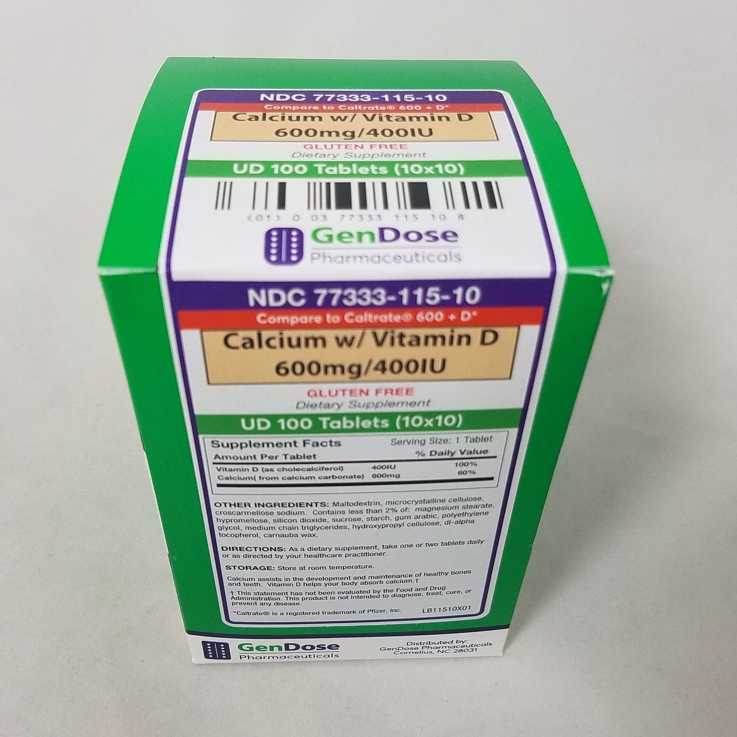 Gendose Calcium Vitamin D supplement tablets from Pasteur Pharmacy, 600mg Calcium and 400IU Vitamin D, bottle of 100 tablets.