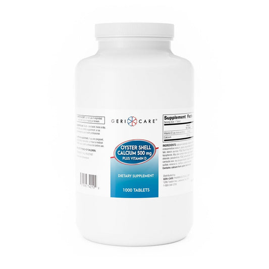 Geri-Care Calcium Tablets bottle by Pasteur Pharmacy, dietary supplement with 1,000 calcium tablets for bone health.