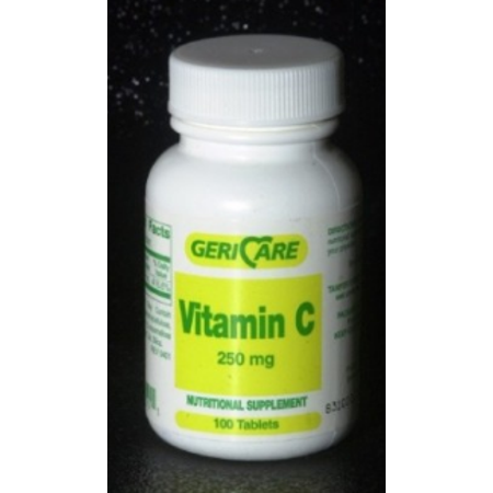 Geri-Care Iron 100 Vitamin C tablets in a bottle, dietary supplement by Pasteur Pharmacy for immune support and iron intake.