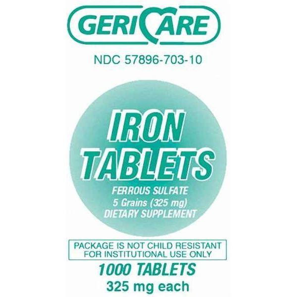GeriCare Iron Supplement 325 Mg tablet in blister pack, vitamin and supplement by Pasteur Pharmacy for iron intake.