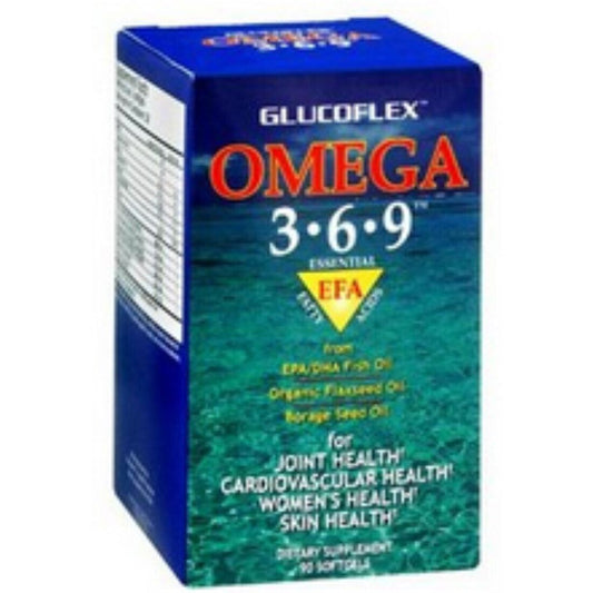 Glucoflex Windmill Omega 3-6-9 softgels in a bottle, dietary vitamins and supplements for heart and joint health
