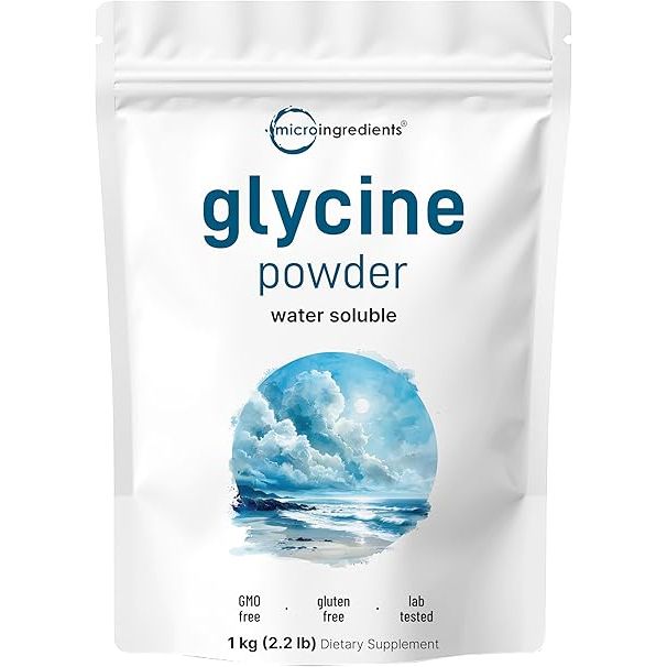 Glycine USP powder in a 1000g container from Pasteur Pharmacy, supplement for amino acid health and nutritional support.