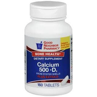 GNP Calcium + Vitamin D tablets by Pasteur Pharmacy, 500 mg, 160 count, dietary supplement for bone health, capsules on bottle