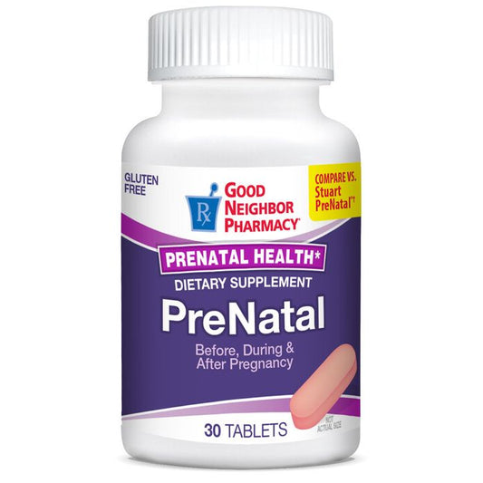 GNP Prenatal Multivitamin tablets by Pasteur Pharmacy, 30-count bottle of dietary supplements for pregnancy health.