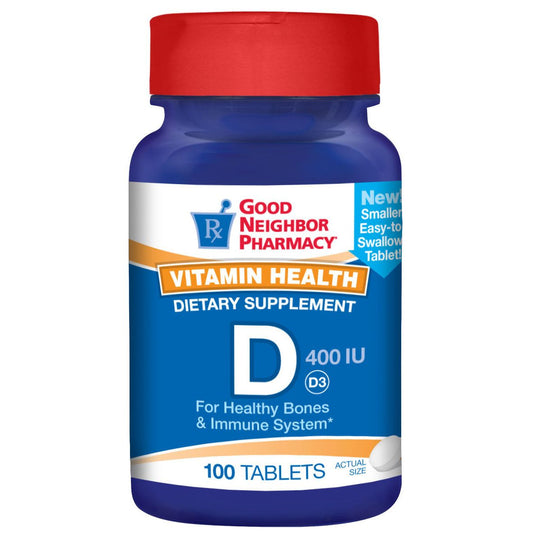 GNP Vitamin D 400 IU tablets, dietary supplement, in a bottle from Pasteur Pharmacy, for supporting bone health and immunity