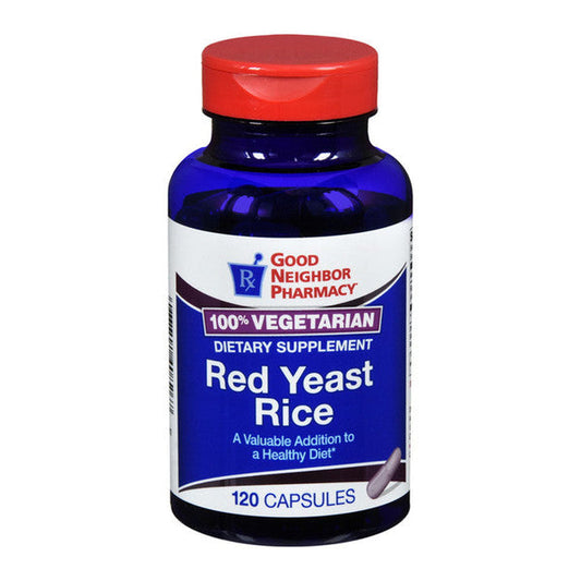 Good Neighbor Gnp Red Yeast Rice 600 mg supplement bottle, 120 capsules, natural vitamins and supplements by Pasteur Pharmacy