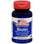 Good Neighbor Pharmacy GNP Biotin 5000 mcg dietary supplement capsules by Pasteur Pharmacy shown in a bottle.