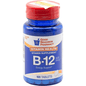 Bottle of Good Neighbor Pharmacy GNP Vitamin B-12 500 mcg supplements with 100 tabs, in a clear container.