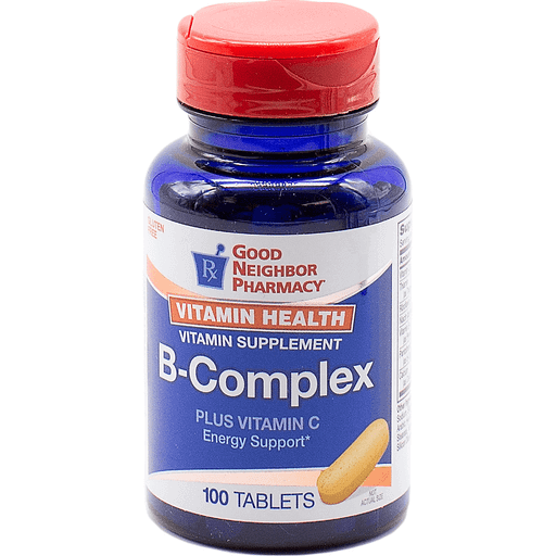 Good Neighbor Pharmacy GNP Vitamin B-Complex + C supplement bottle with 100 tablets, part of Pasteur Pharmacy vitamins and supplements.