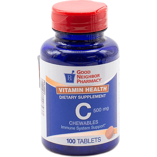Pasteur Pharmacy Good Neighbor Pharmacy GNP Vitamin C 500 MG Orange Chewables, 100 tablets, vitamin supplement for immune support