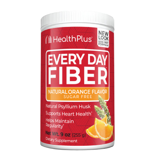 Health Plus Colon Cleanse Fiber supplement in orange flavor, 9 oz jar, natural dietary fiber for daily digestive support.