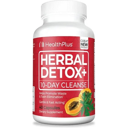 Health Plus Herbal Detox 10-Day Cleanse capsules by Pasteur Pharmacy, herbal supplement for detox and wellness.