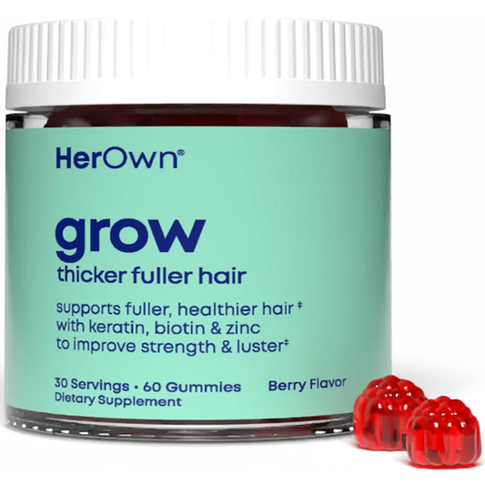 Her Own Grow Gummies by Pasteur Pharmacy, hair growth vitamins with 60 gummies for thicker, healthier hair.