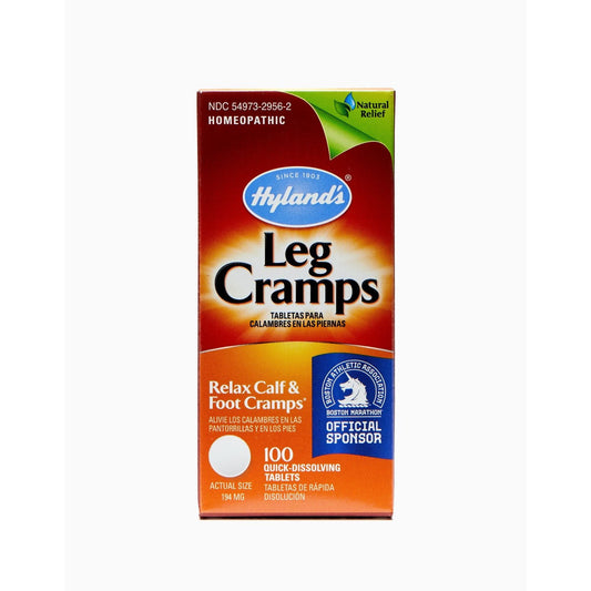 Hyland's Leg Cramps homeopathic natural relief tablets in a bottle, part of vitamins and supplements from Pasteur Pharmacy.