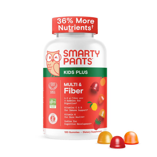 Kids Plus CW 120 M/Fbr GMM vitamins and supplements bottle by Pasteur Pharmacy, showing colorful packaging and label details.
