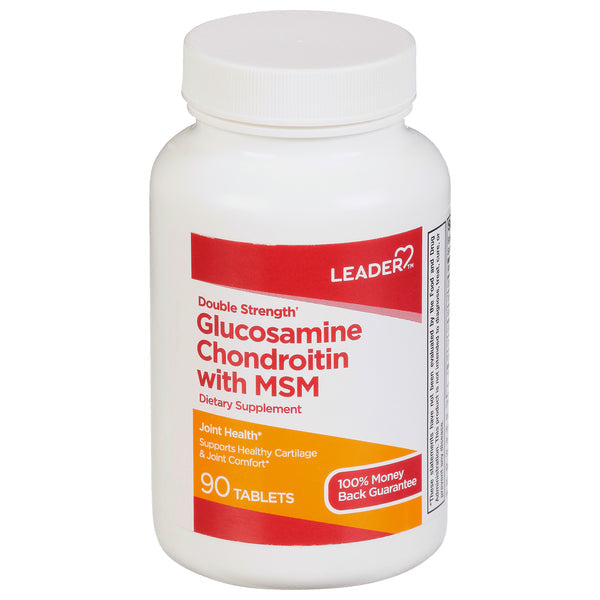 Leader Double Strength Glucosamine Chondroitin with MSM joint health support tablets from Pasteur Pharmacy, shown in blister pack.