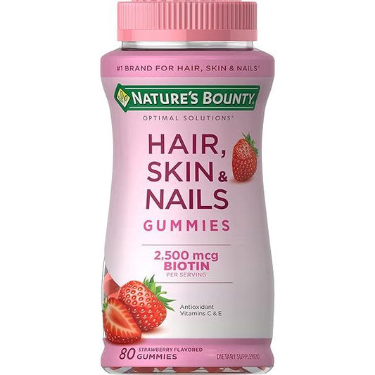 Leader™ hair, skin, nails gummy vitamins from Pasteur Pharmacy, 80 count, with colorful gummies for beauty support.