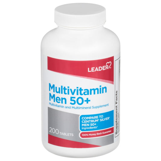 Leader Health Care Men 50+ multivitamin tablets from Pasteur Pharmacy, dietary supplement for men's health and wellness.