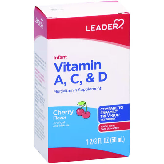 Bottle of Pasteur Pharmacy Leader Infant Vitamin A supplement for babies, with colorful label and child-friendly packaging.