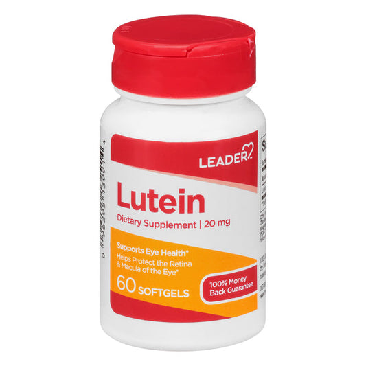 Leader Lutein 20 mg softgels, vitamin supplement for eye health, from Pasteur Pharmacy.