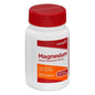 Bottle of Leader Magnesium 250 mg caplets, dietary supplement, with 100 capsules in a white bottle.