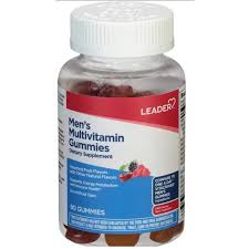 Leader Men's Daily Multivitamin Gummies in an 80-count bottle, dietary supplement with vitamins for men's daily health.