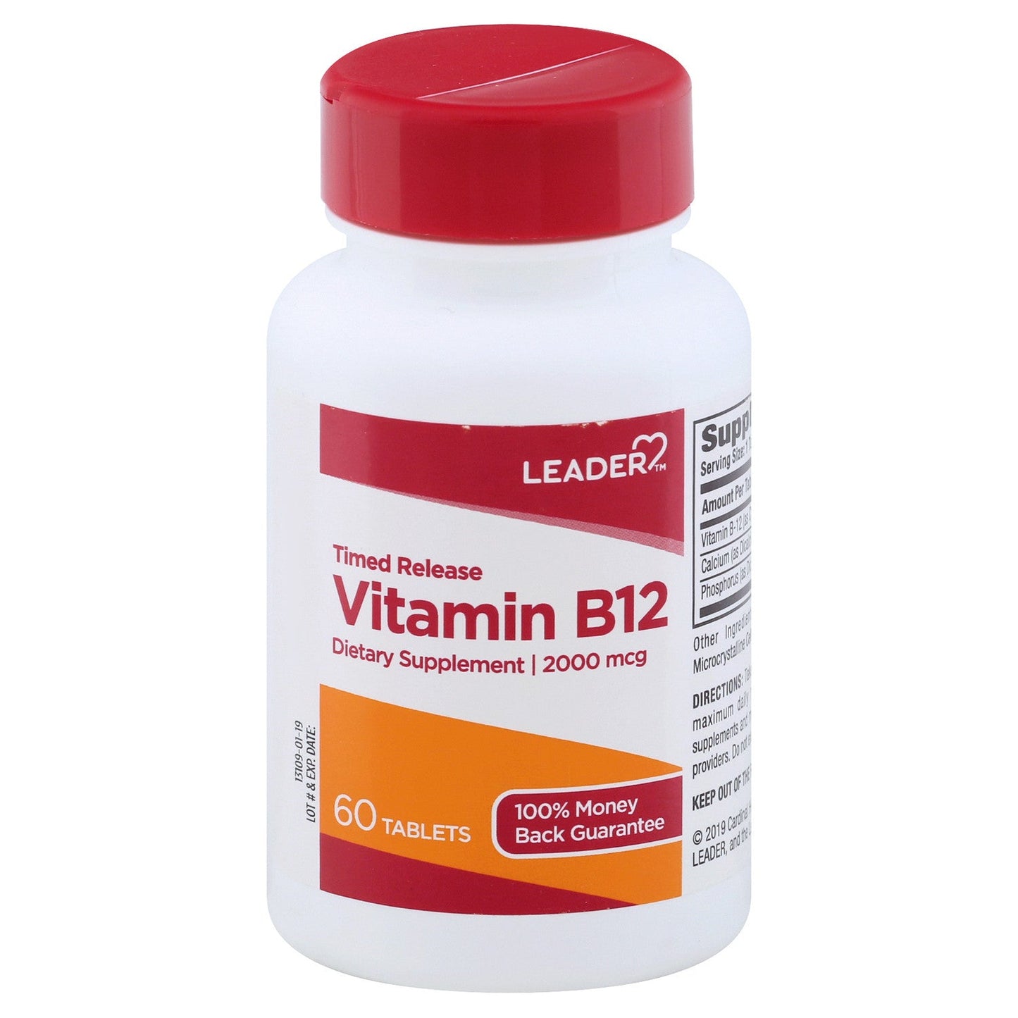 Leader Vitamin B12 2000 mcg time release tablets from Pasteur Pharmacy, 60-count bottle of dietary supplements.