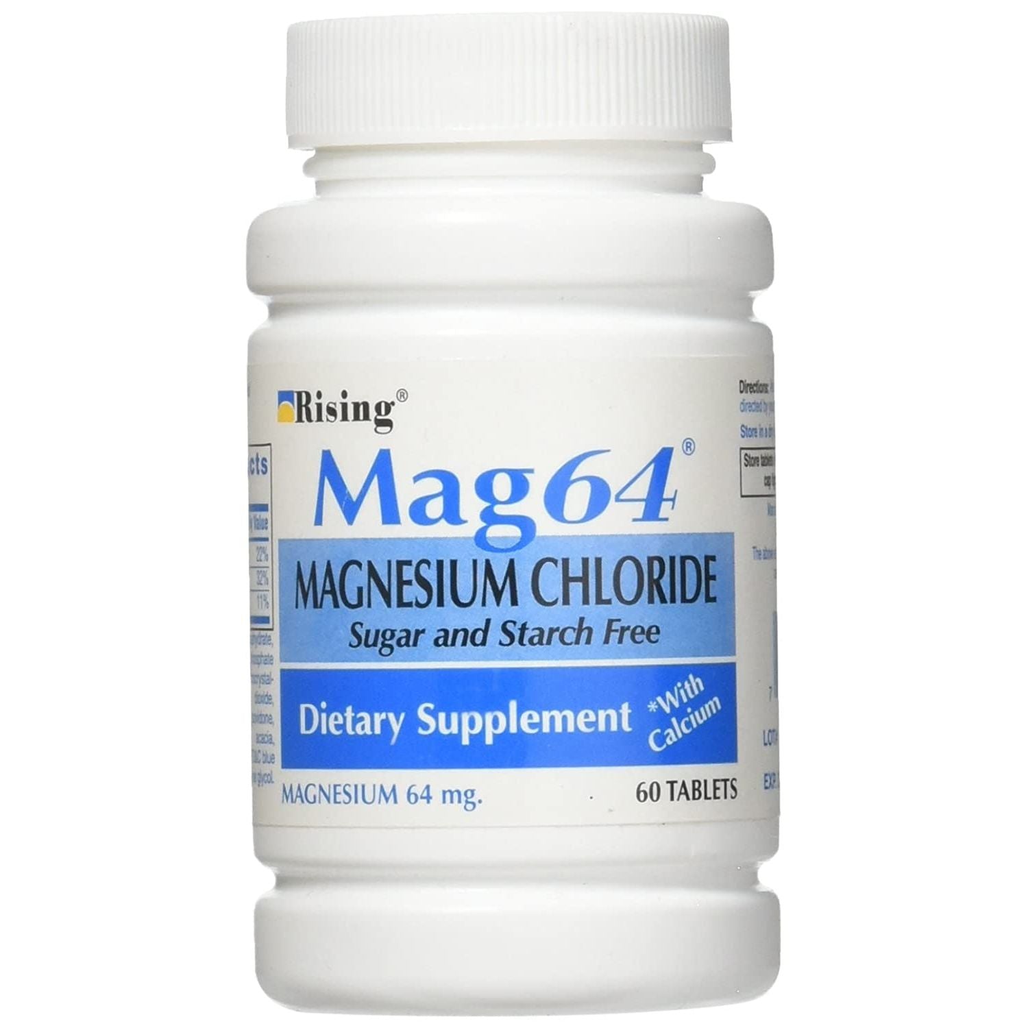 Pasteur Pharmacy Mag64 Enteric Coated Tablets, 60-count bottle of vitamins and supplements, shown in clear bottle with tablets inside.