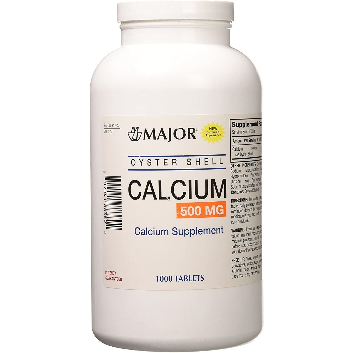 Major Oyster Shell Calcium supplement 500mg bottles with 1000 tablets, natural vitamins and supplements by Pasteur Pharmacy