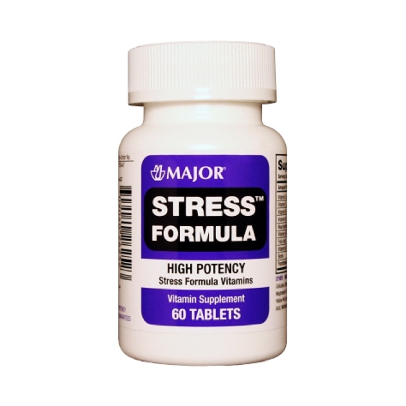 Bottle of Major Stress Formula high potency vitamin supplement by Pasteur Pharmacy, containing 60 tablets for stress support.