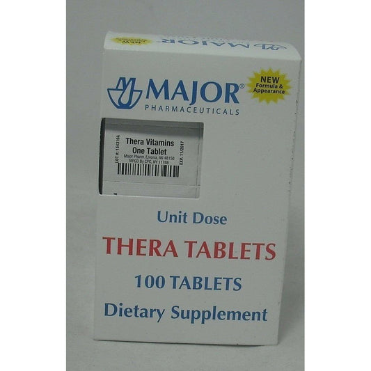 Major Thera multivitamin tablets from Pasteur Pharmacy, dietary supplement with essential vitamins in a clear bottle.