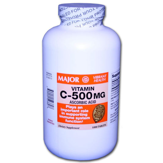 Pasteur Pharmacy Vitamin C 500 mg supplement bottle with 1000 tablets, showing the label and product packaging.
