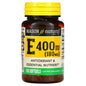 Mason Natural Vitamin E 400 IU softgels in a bottle, dietary supplement in clear container with label showing product details.