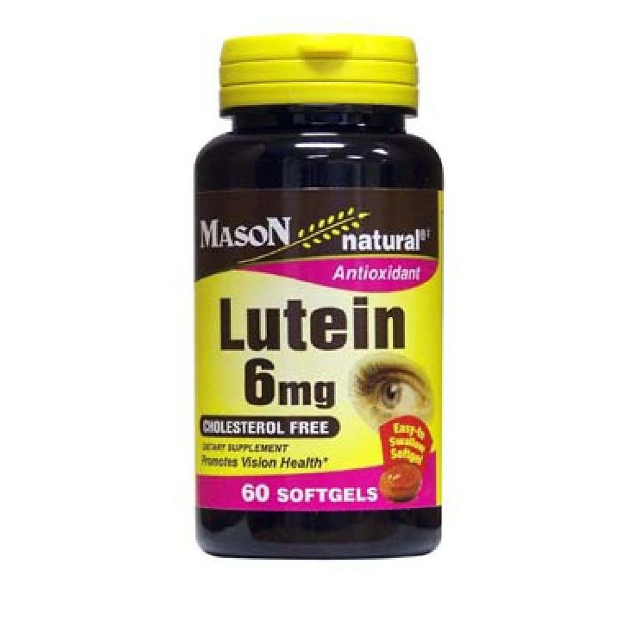 Mason Natural 6 mg Lutein softgel bottle, dietary supplement for eye health, with 60 softgel capsules.